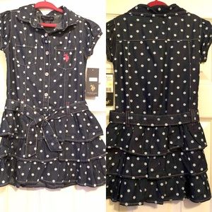 US Polo - Girls Polka Dot Jean Dress - NWT!